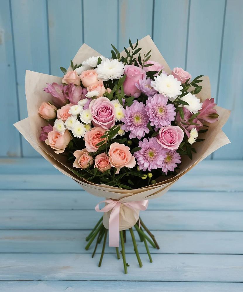 Букет цветов из: Хризантемы, Розы и Альстромерии в Красноборске