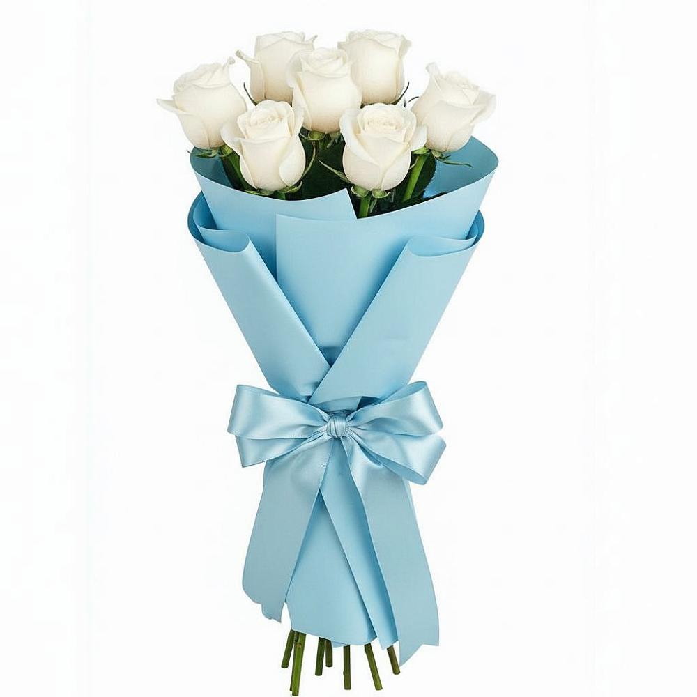Букет 7 белых роз Проуд в Красноборске