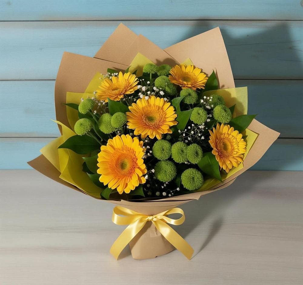Букет цветов из: Герберы и Хризантемы в Красноборске
