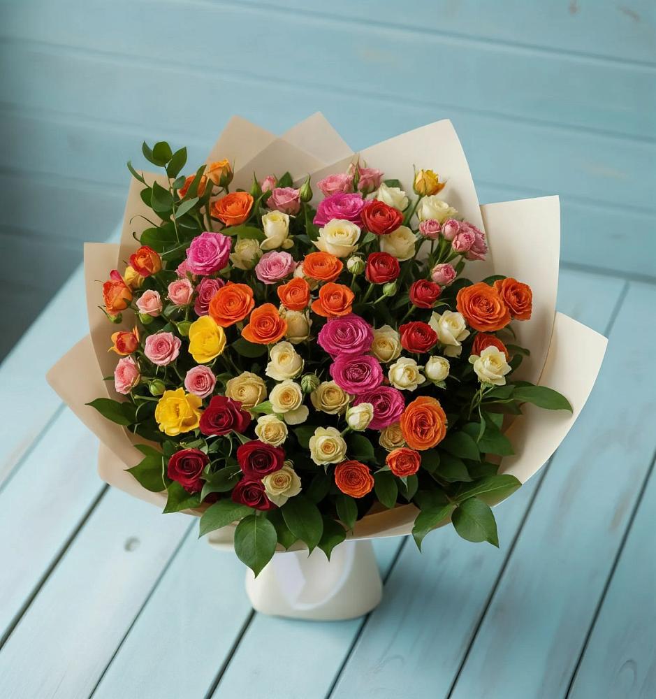 Букет Микс из разноцветных кустовых роз в Красноборске