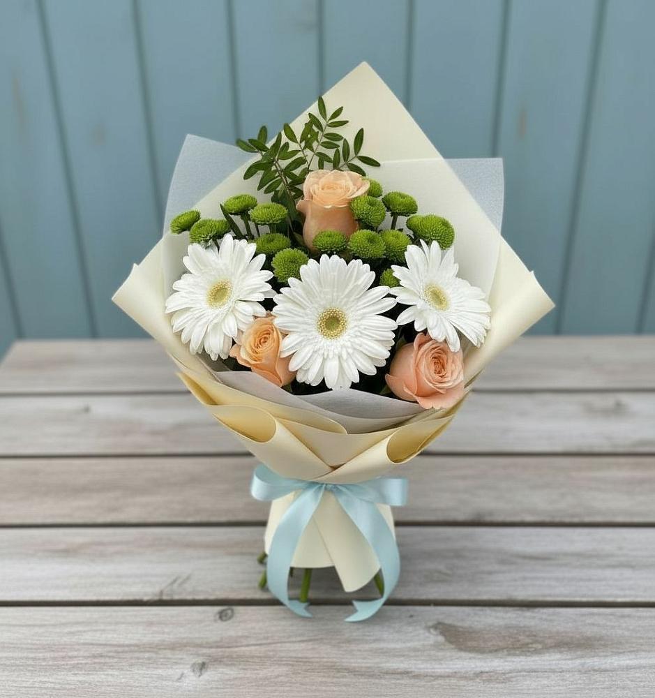 Букет цветов из: Герберы, Розы и Хризантемы в Красноборске