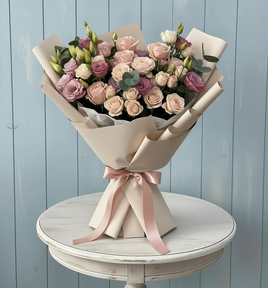 Букет цветов из: Розы и Лизиантусы в Красноборске