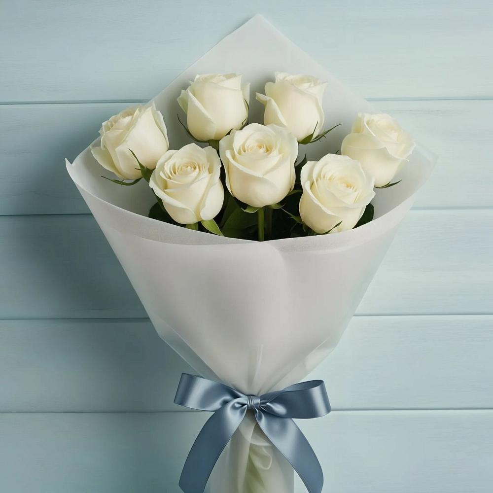 Букет 7 Белых роз Эдлесс Лав в Красноборске