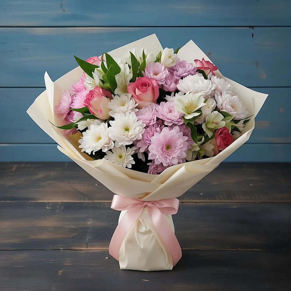 Букет цветов из: Хризантемы, Альстромерии и Розы в Красноборске